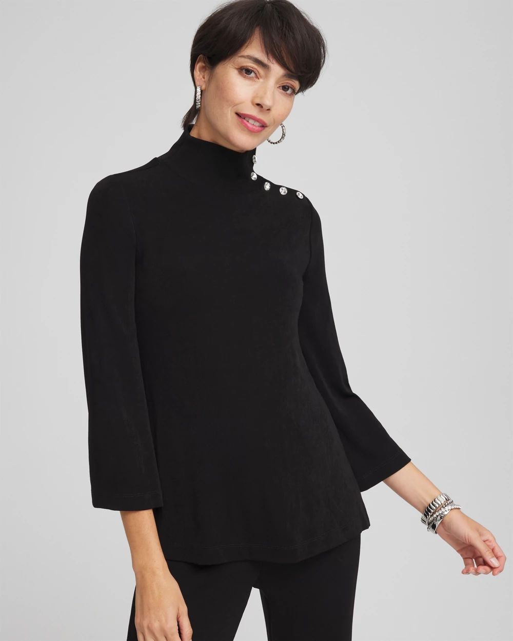 Travelers™ Mock Neck Diamond Button Tunic | Chico's